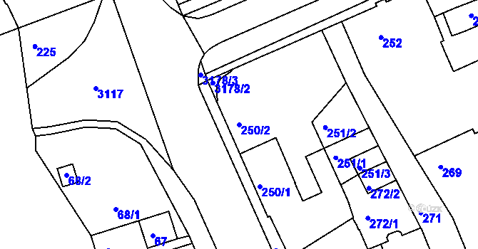 Parcela st. 250/2 v KÚ Planá nad Lužnicí, Katastrální mapa