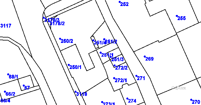 Parcela st. 251/1 v KÚ Planá nad Lužnicí, Katastrální mapa