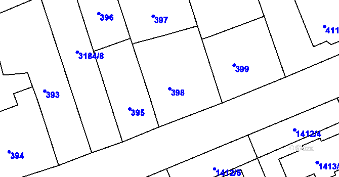 Parcela st. 398 v KÚ Planá nad Lužnicí, Katastrální mapa