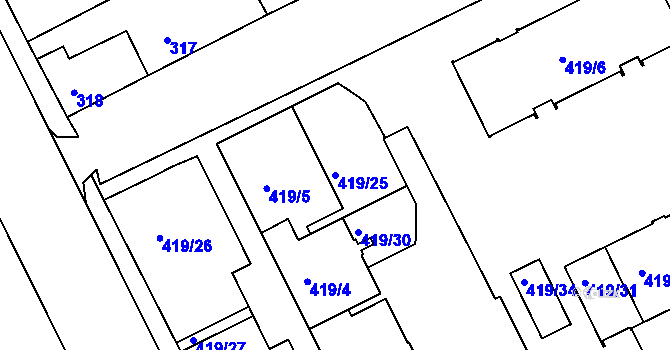 Parcela st. 419/25 v KÚ Planá nad Lužnicí, Katastrální mapa