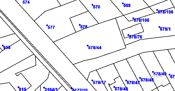 Parcela st. 578/44 v KÚ Planá nad Lužnicí, Katastrální mapa