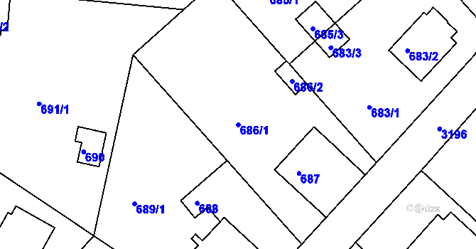 Parcela st. 686/1 v KÚ Planá nad Lužnicí, Katastrální mapa
