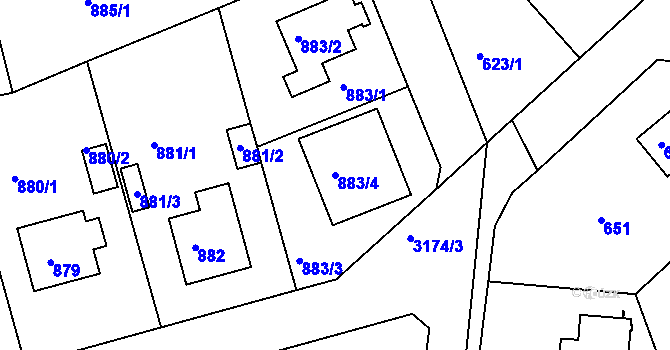 Parcela st. 883/4 v KÚ Planá nad Lužnicí, Katastrální mapa