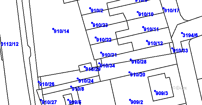 Parcela st. 910/21 v KÚ Planá nad Lužnicí, Katastrální mapa