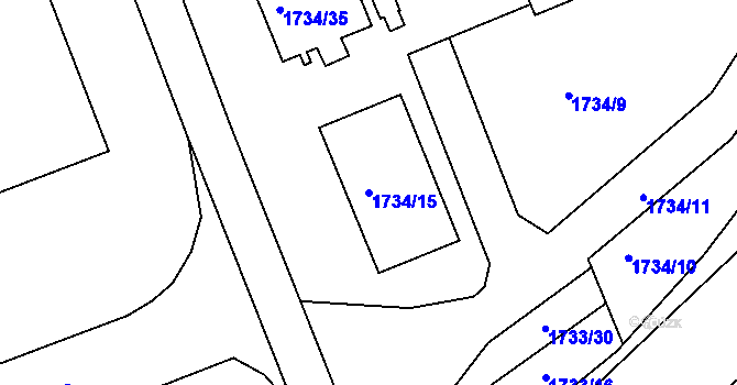 Parcela st. 1734/15 v KÚ Planá nad Lužnicí, Katastrální mapa