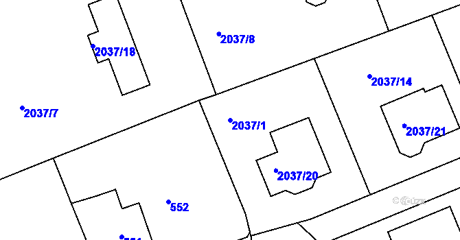 Parcela st. 2037/1 v KÚ Planá nad Lužnicí, Katastrální mapa