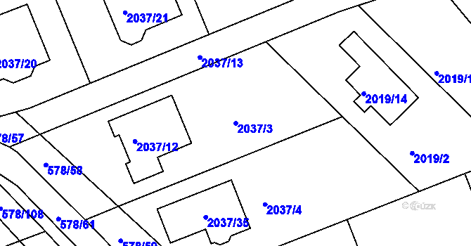 Parcela st. 2037/3 v KÚ Planá nad Lužnicí, Katastrální mapa