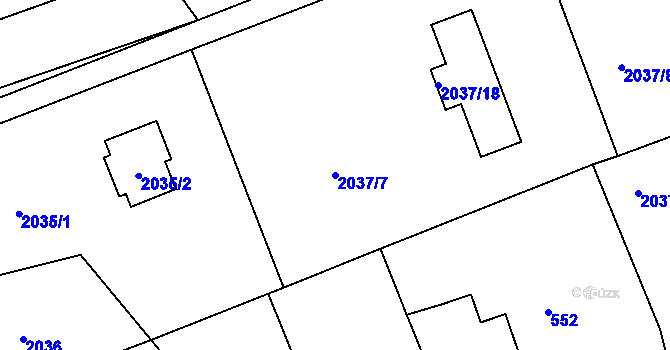 Parcela st. 2037/7 v KÚ Planá nad Lužnicí, Katastrální mapa