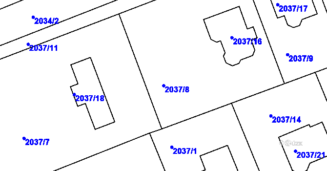 Parcela st. 2037/8 v KÚ Planá nad Lužnicí, Katastrální mapa