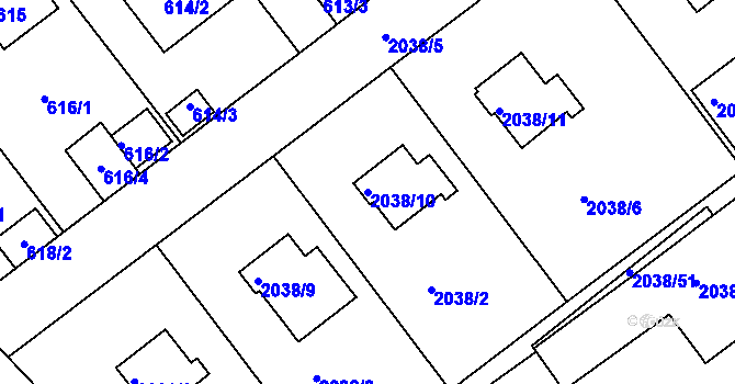 Parcela st. 2038/10 v KÚ Planá nad Lužnicí, Katastrální mapa