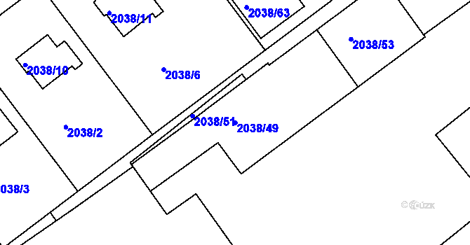 Parcela st. 2038/49 v KÚ Planá nad Lužnicí, Katastrální mapa