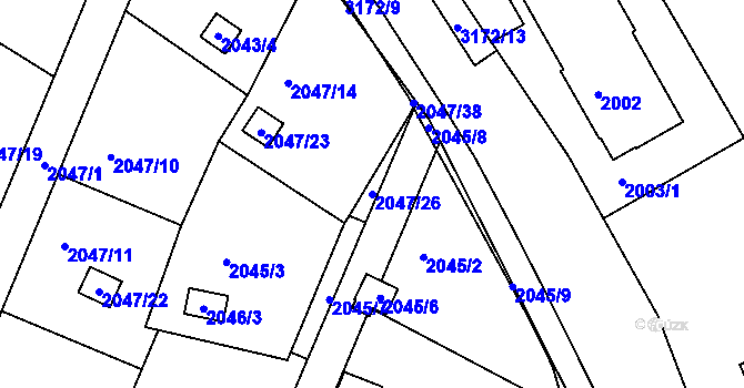 Parcela st. 2047/26 v KÚ Planá nad Lužnicí, Katastrální mapa