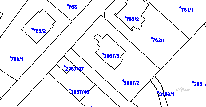 Parcela st. 2067/3 v KÚ Planá nad Lužnicí, Katastrální mapa
