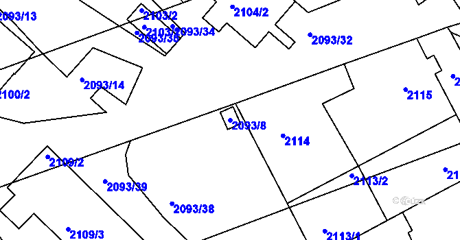 Parcela st. 2093/8 v KÚ Planá nad Lužnicí, Katastrální mapa