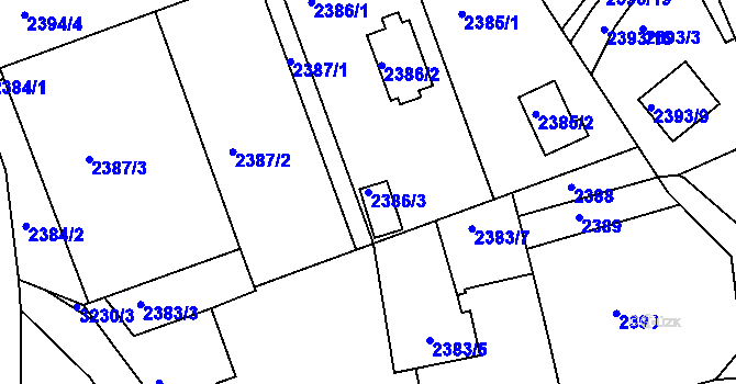 Parcela st. 2386/3 v KÚ Planá nad Lužnicí, Katastrální mapa