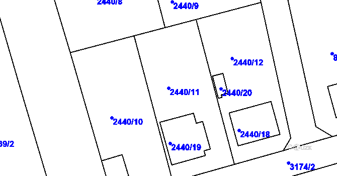 Parcela st. 2440/11 v KÚ Planá nad Lužnicí, Katastrální mapa