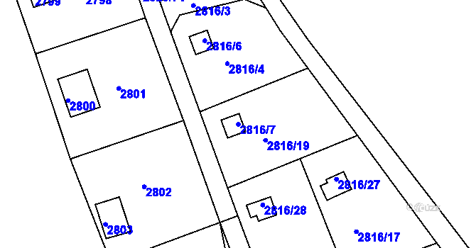 Parcela st. 2816/7 v KÚ Planá nad Lužnicí, Katastrální mapa