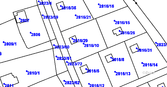 Parcela st. 2816/10 v KÚ Planá nad Lužnicí, Katastrální mapa