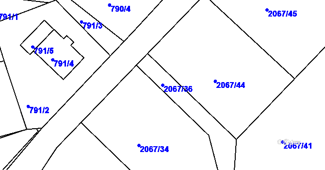 Parcela st. 2067/36 v KÚ Planá nad Lužnicí, Katastrální mapa