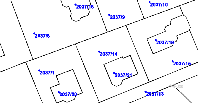 Parcela st. 2037/14 v KÚ Planá nad Lužnicí, Katastrální mapa