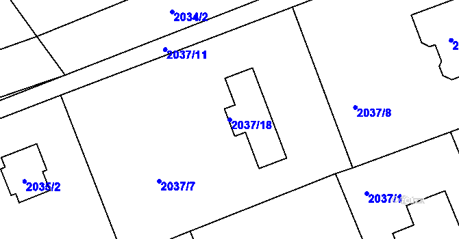 Parcela st. 2037/18 v KÚ Planá nad Lužnicí, Katastrální mapa