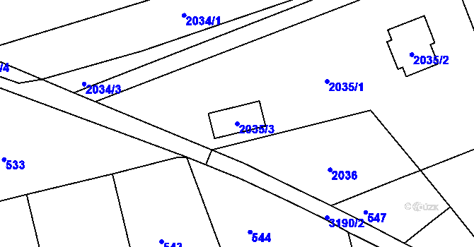 Parcela st. 2035/3 v KÚ Planá nad Lužnicí, Katastrální mapa
