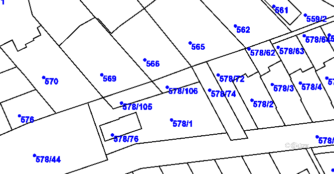 Parcela st. 578/106 v KÚ Planá nad Lužnicí, Katastrální mapa