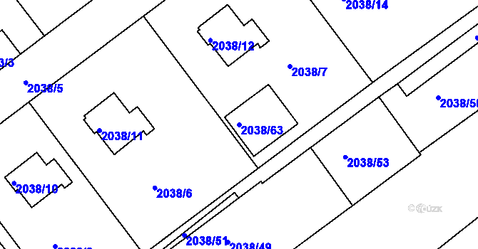 Parcela st. 2038/63 v KÚ Planá nad Lužnicí, Katastrální mapa