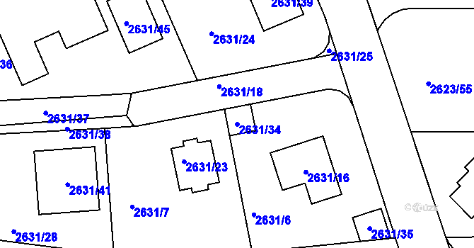 Parcela st. 2631/34 v KÚ Planá nad Lužnicí, Katastrální mapa