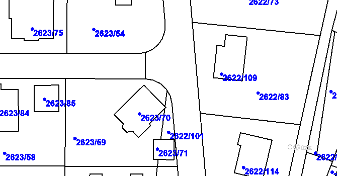Parcela st. 2622/100 v KÚ Planá nad Lužnicí, Katastrální mapa