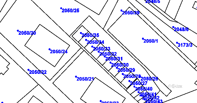 Parcela st. 2050/32 v KÚ Planá nad Lužnicí, Katastrální mapa