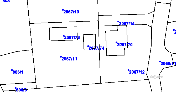 Parcela st. 2067/74 v KÚ Planá nad Lužnicí, Katastrální mapa