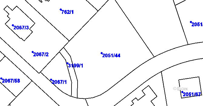 Parcela st. 2051/44 v KÚ Planá nad Lužnicí, Katastrální mapa