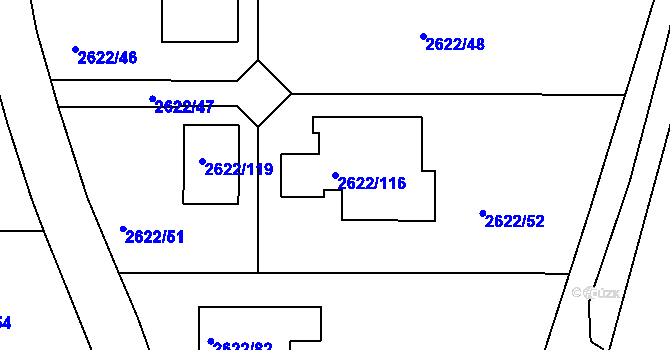Parcela st. 2622/116 v KÚ Planá nad Lužnicí, Katastrální mapa