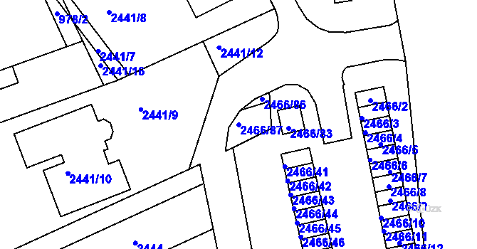 Parcela st. 2466/87 v KÚ Planá nad Lužnicí, Katastrální mapa