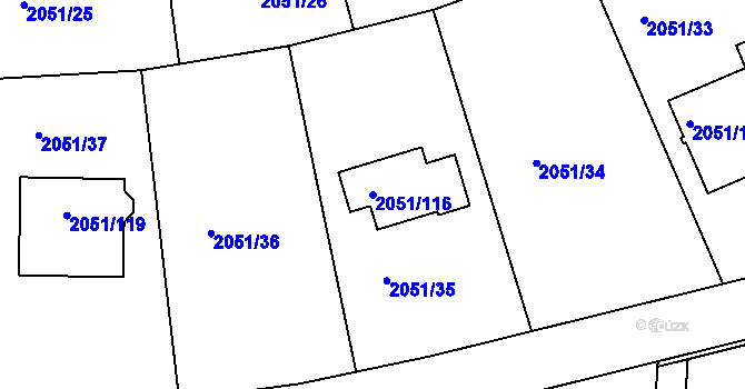 Parcela st. 2051/116 v KÚ Planá nad Lužnicí, Katastrální mapa