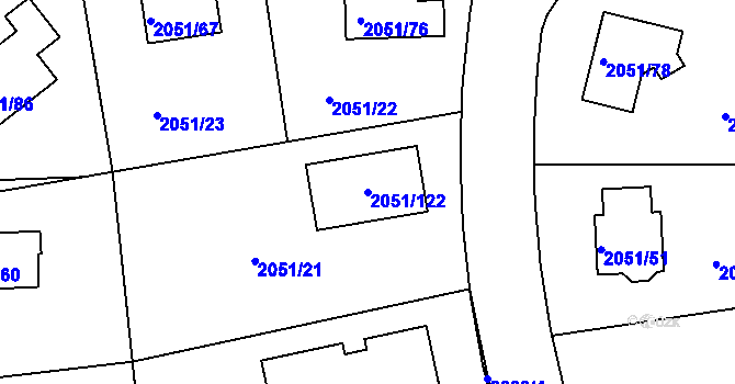 Parcela st. 2051/122 v KÚ Planá nad Lužnicí, Katastrální mapa
