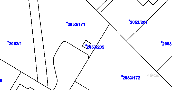 Parcela st. 2053/205 v KÚ Planá nad Lužnicí, Katastrální mapa