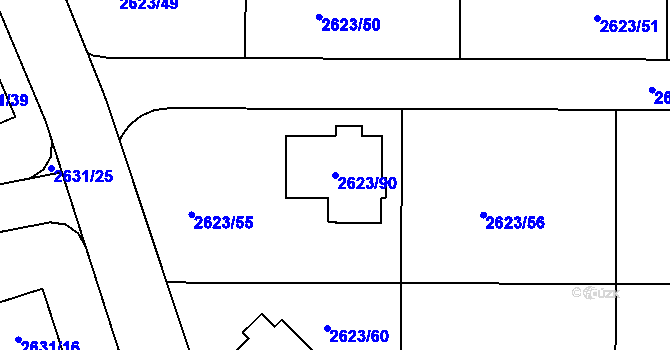 Parcela st. 2623/90 v KÚ Planá nad Lužnicí, Katastrální mapa