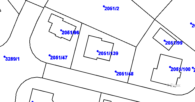 Parcela st. 2051/139 v KÚ Planá nad Lužnicí, Katastrální mapa