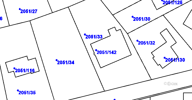 Parcela st. 2051/142 v KÚ Planá nad Lužnicí, Katastrální mapa