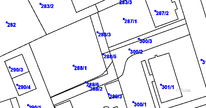 Parcela st. 288/5 v KÚ Planá nad Lužnicí, Katastrální mapa