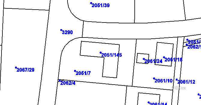 Parcela st. 2051/145 v KÚ Planá nad Lužnicí, Katastrální mapa
