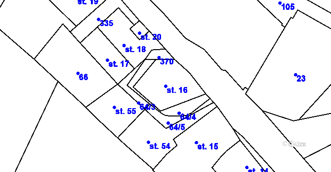 Parcela st. 16 v KÚ Hradenín, Katastrální mapa