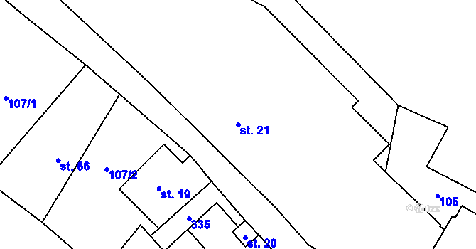 Parcela st. 21 v KÚ Hradenín, Katastrální mapa