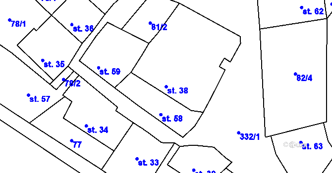 Parcela st. 38 v KÚ Hradenín, Katastrální mapa