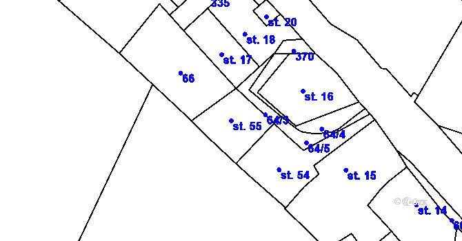 Parcela st. 55 v KÚ Hradenín, Katastrální mapa