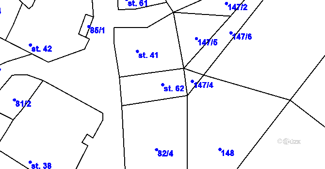 Parcela st. 62 v KÚ Hradenín, Katastrální mapa