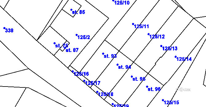 Parcela st. 93 v KÚ Hradenín, Katastrální mapa