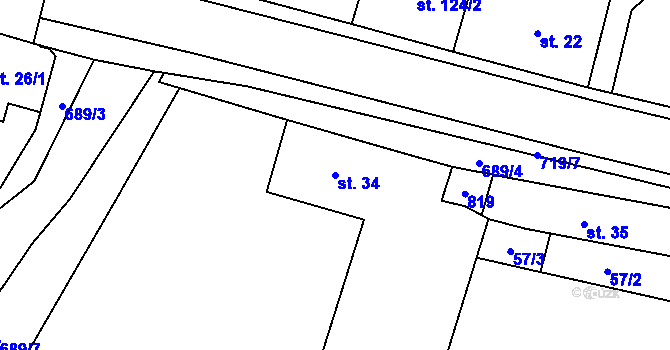 Parcela st. 34 v KÚ Plaňany, Katastrální mapa
